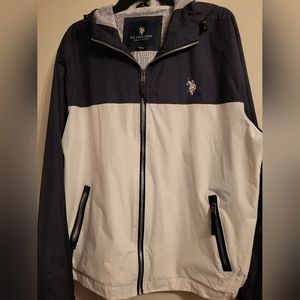 Men's U.S.POLO  Windbreaker Size Large Classic Blue and White with Hood Zipper